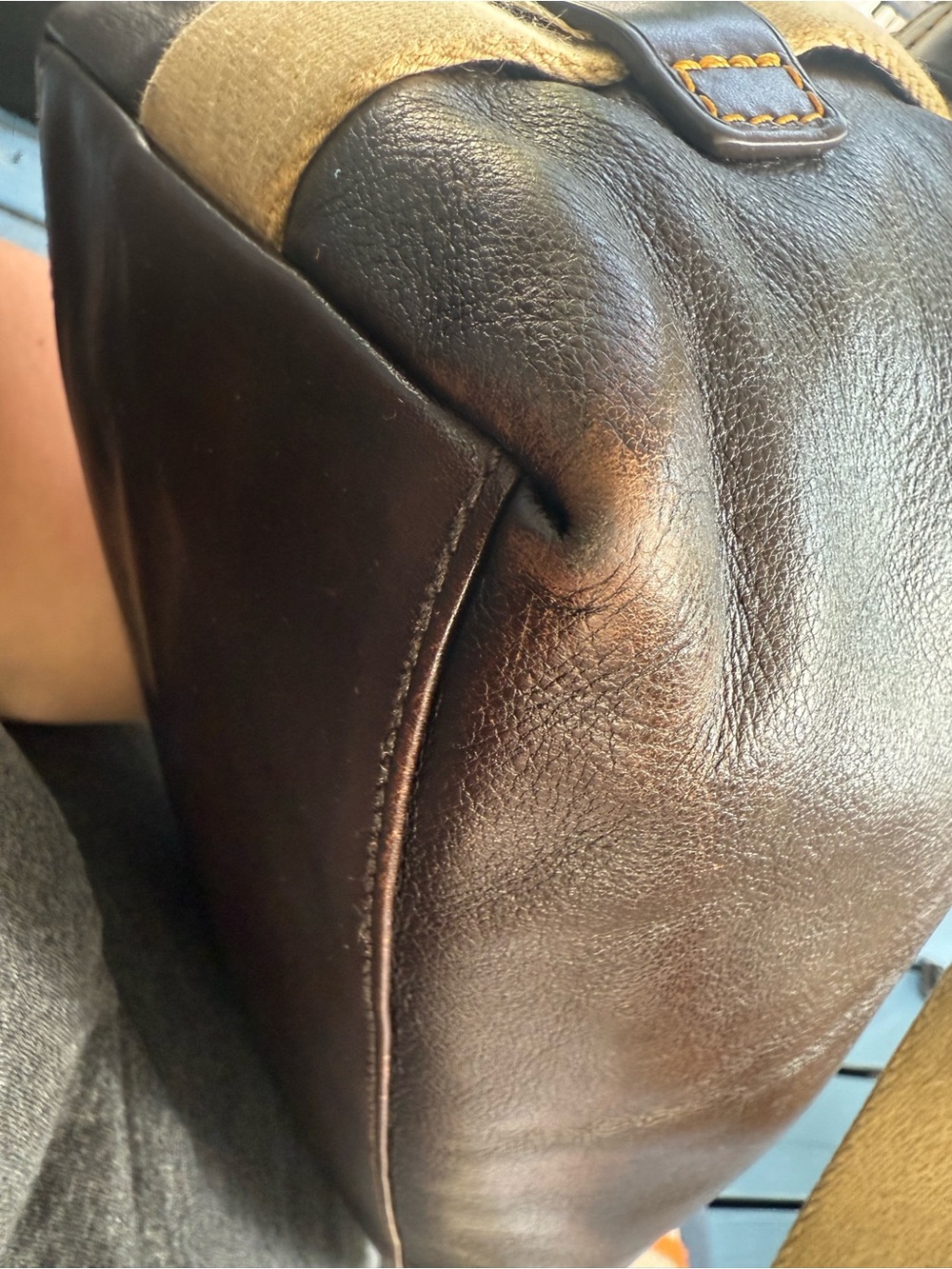 Dooney & Bourke Dark Brown Leather Satchel with Canvas Strap - Picture 13 of 16